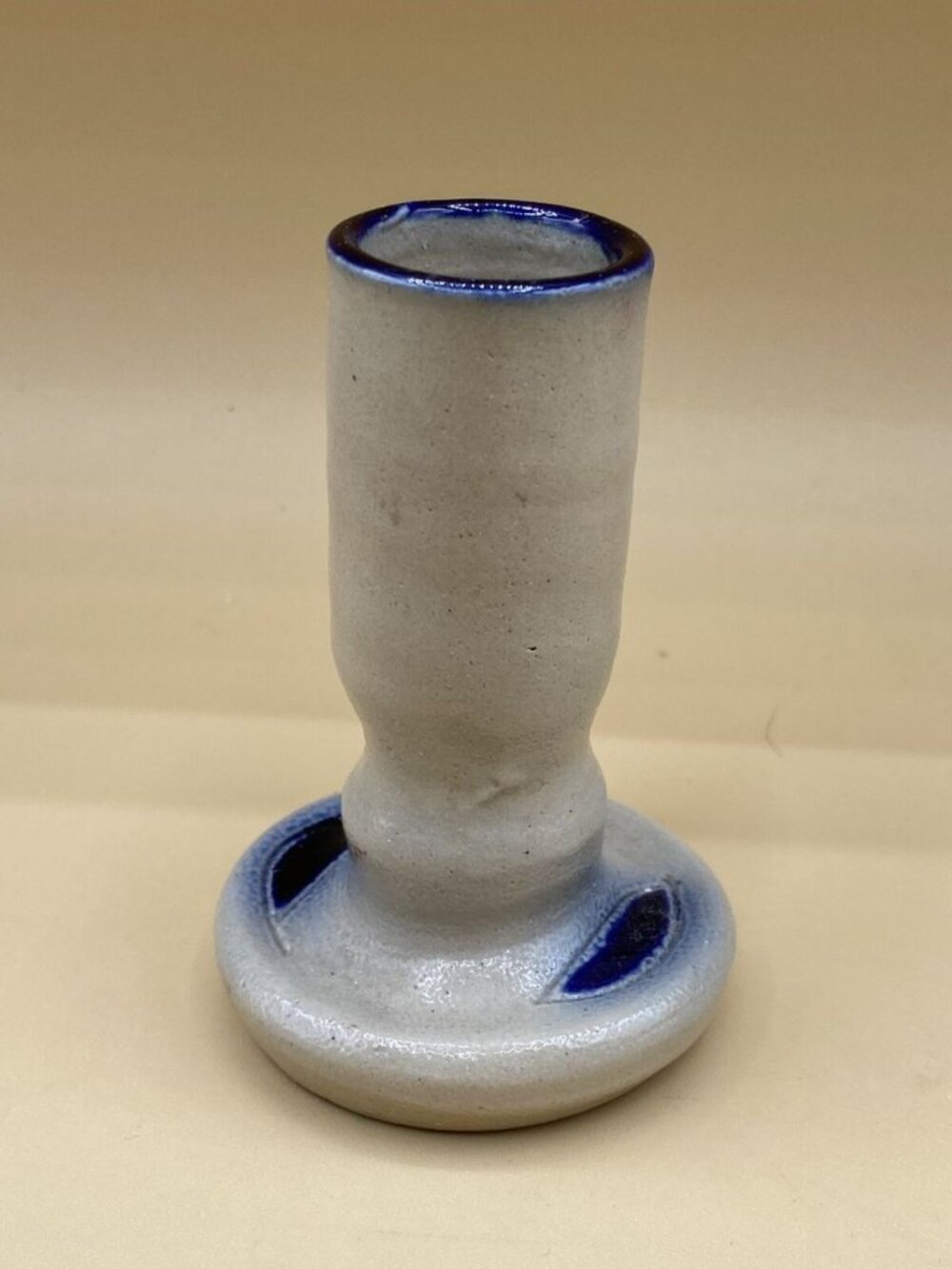 Williamsburg Pottery Salt Glazed Cobalt Blue Leaf Candle Holder Single 3 3/4” - Picture 4 of 8